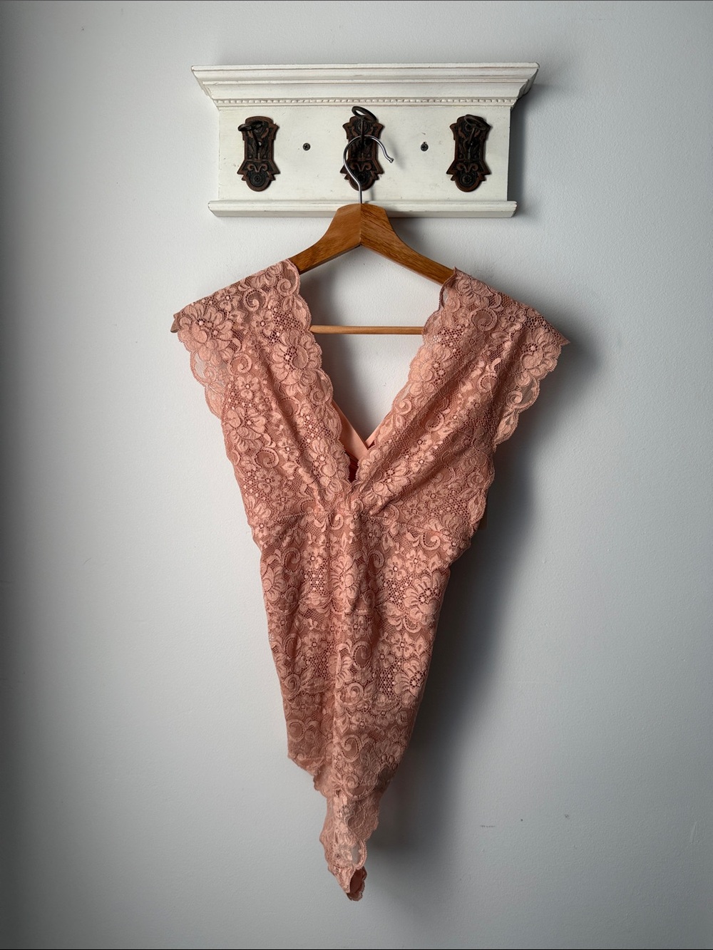 Free People Scalloped Lace V-Neck Chemise in Dusty Rose